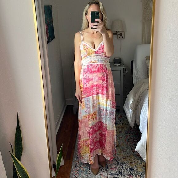 Coco + Jaimeson‎ Patchwork Print Maxi Dress Pink Orange Size Medium - Picture 1 of 11